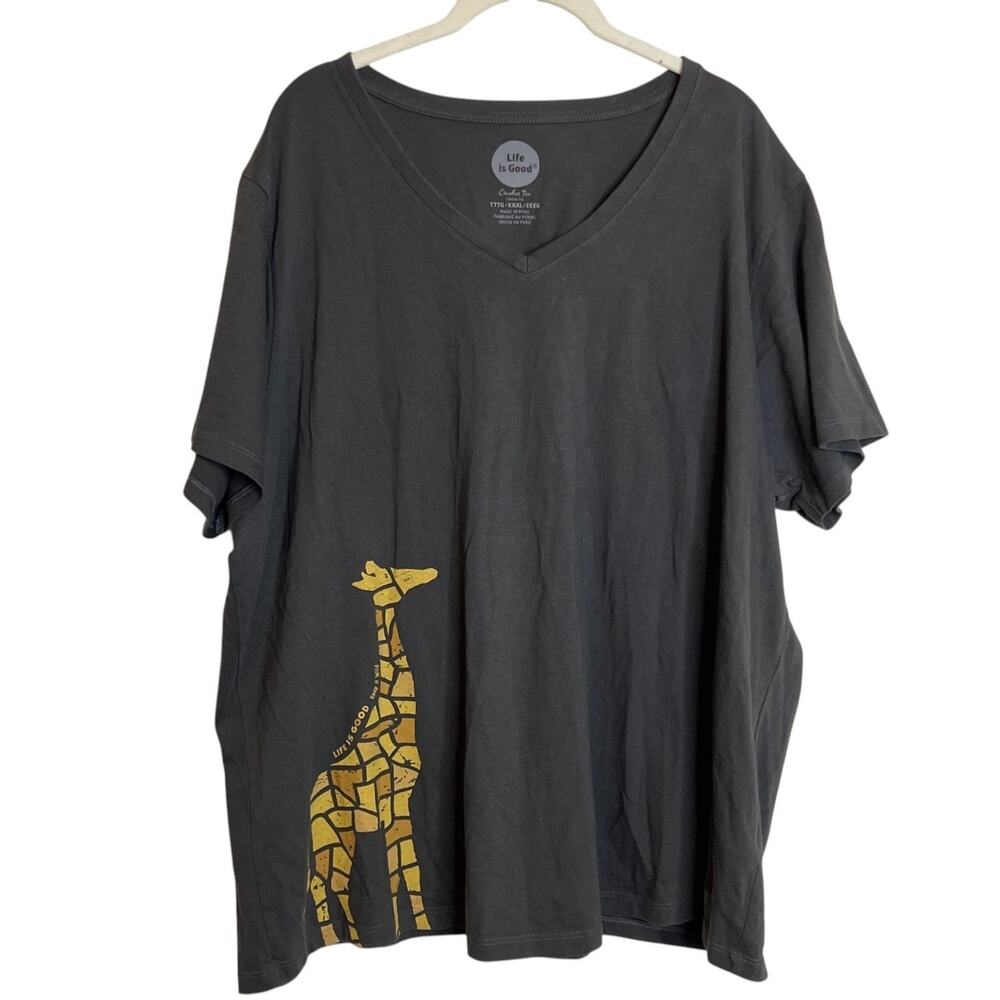 Life is Good Womens Crusher Tee XXXL Gray Giraffe V-Neck Cotton Keep it Wild